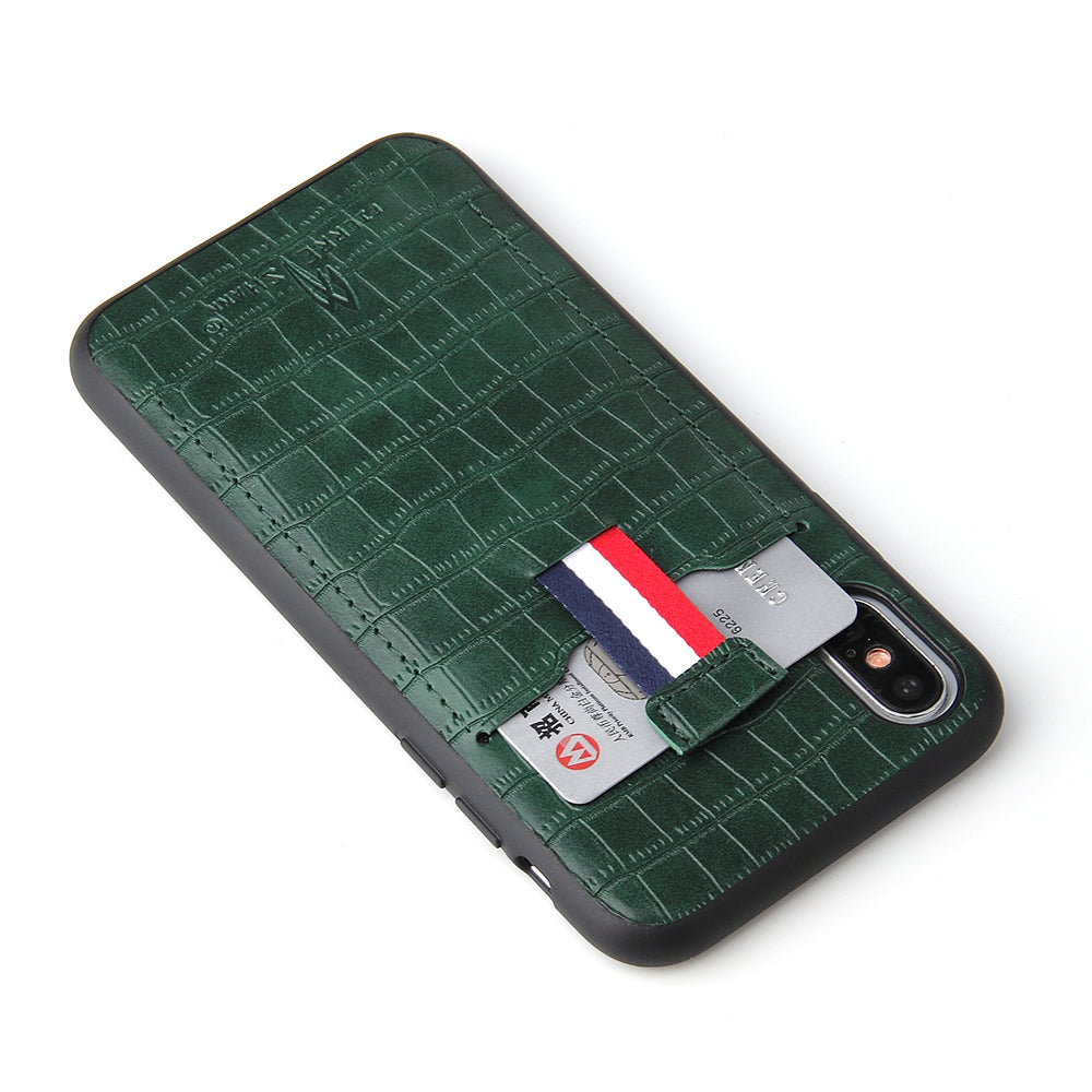 Crocodile Leather iPhone X Xs Case Business Card Holder Deluxe