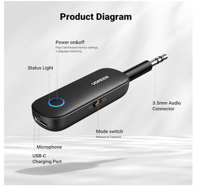 2 in 1 Bluetooth Wireless Transmitter Receiver Aux Audio Adapter