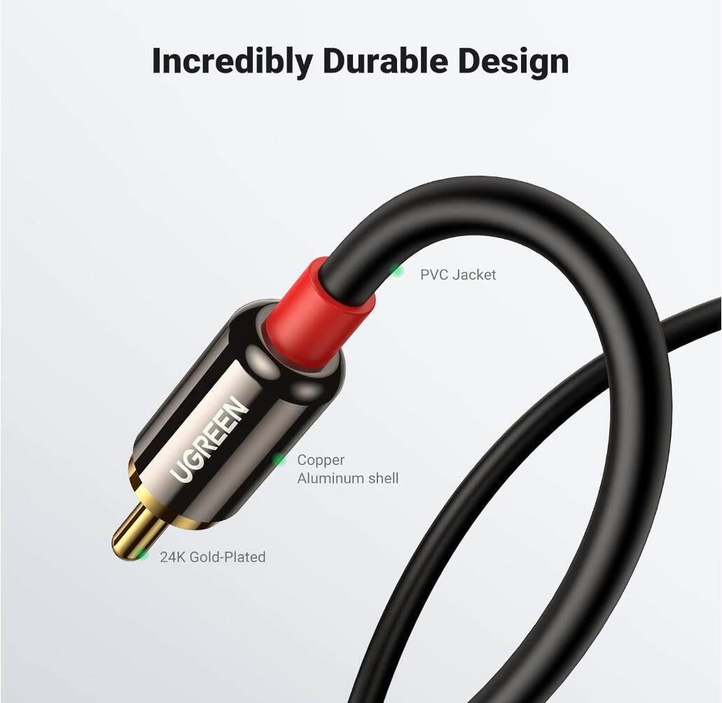 3.5mm to 2-RCA Cable Male to Aux Audio Adapter HiFi Sound