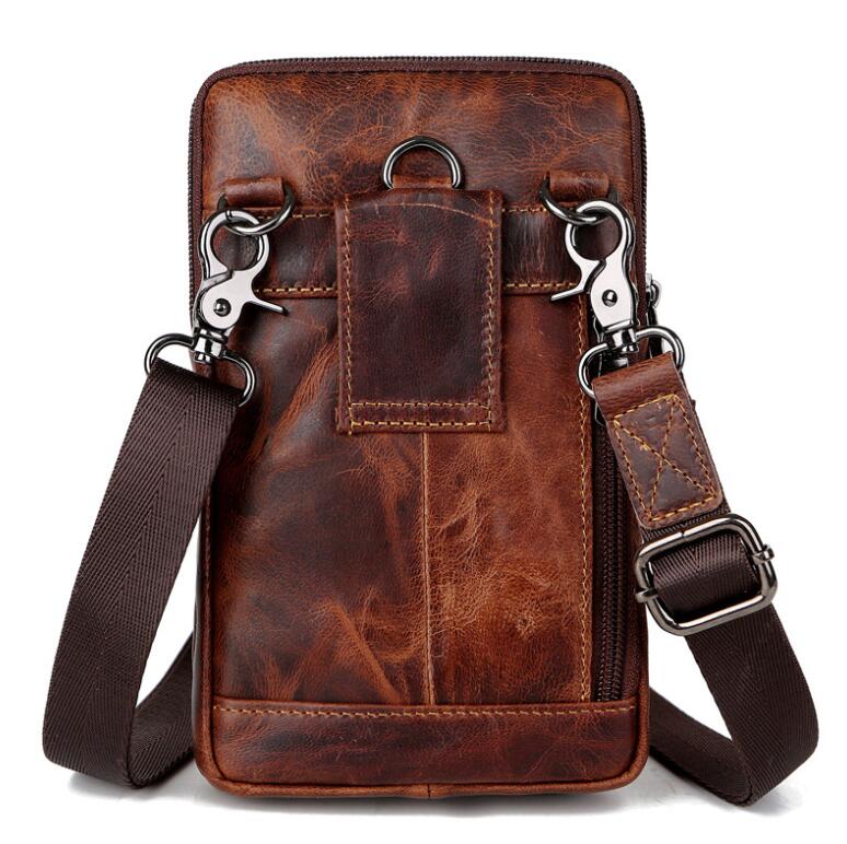 Men's Genuine Leather Handbag Phone Bag Trend Fashion Satchel Buckle Pocket