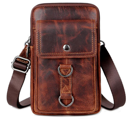 Men's Genuine Leather Handbag Phone Bag Trend Fashion Satchel Buckle Pocket