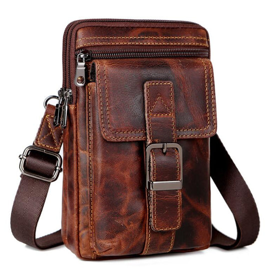 Men's Genuine Leather Handbag Phone Bag Trend Fashion Satchel Buckle Pocket