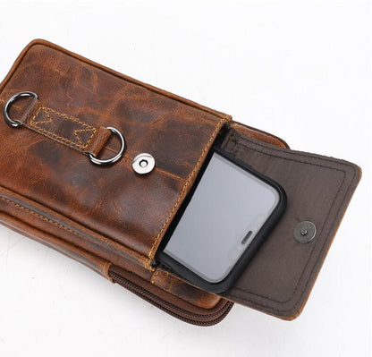 Men's Geuine Leather Handbag Phone Bag Retro Waist Belt Clip Hanging Multi-functional