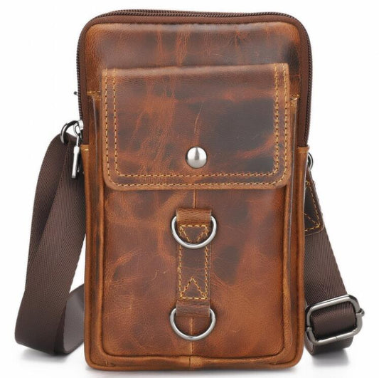 Men's Geuine Leather Handbag Phone Bag Retro Waist Belt Clip Hanging Multi-functional