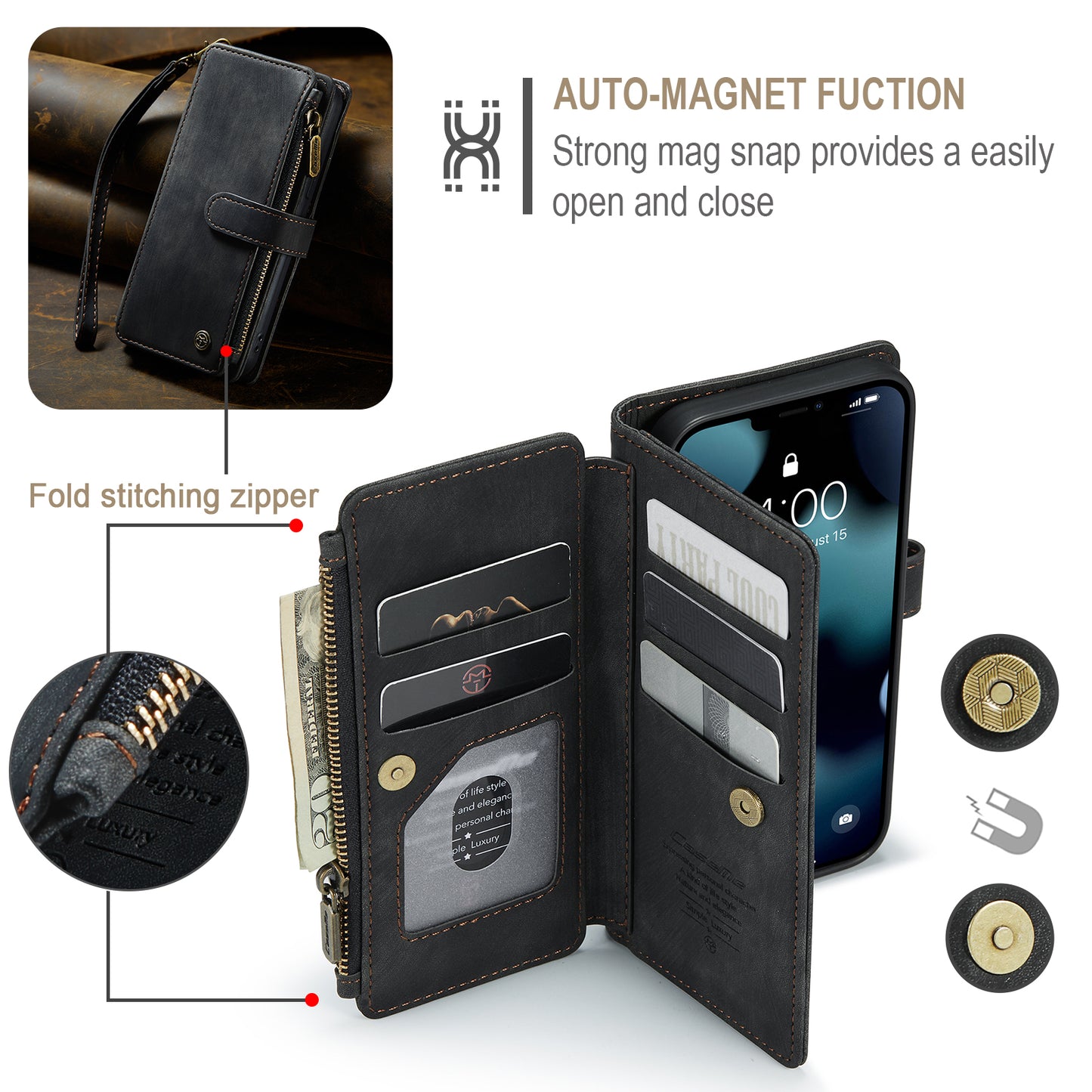 Multi-card Hand Strap Apple iPhone 13 Pro Case Double Fold Stand