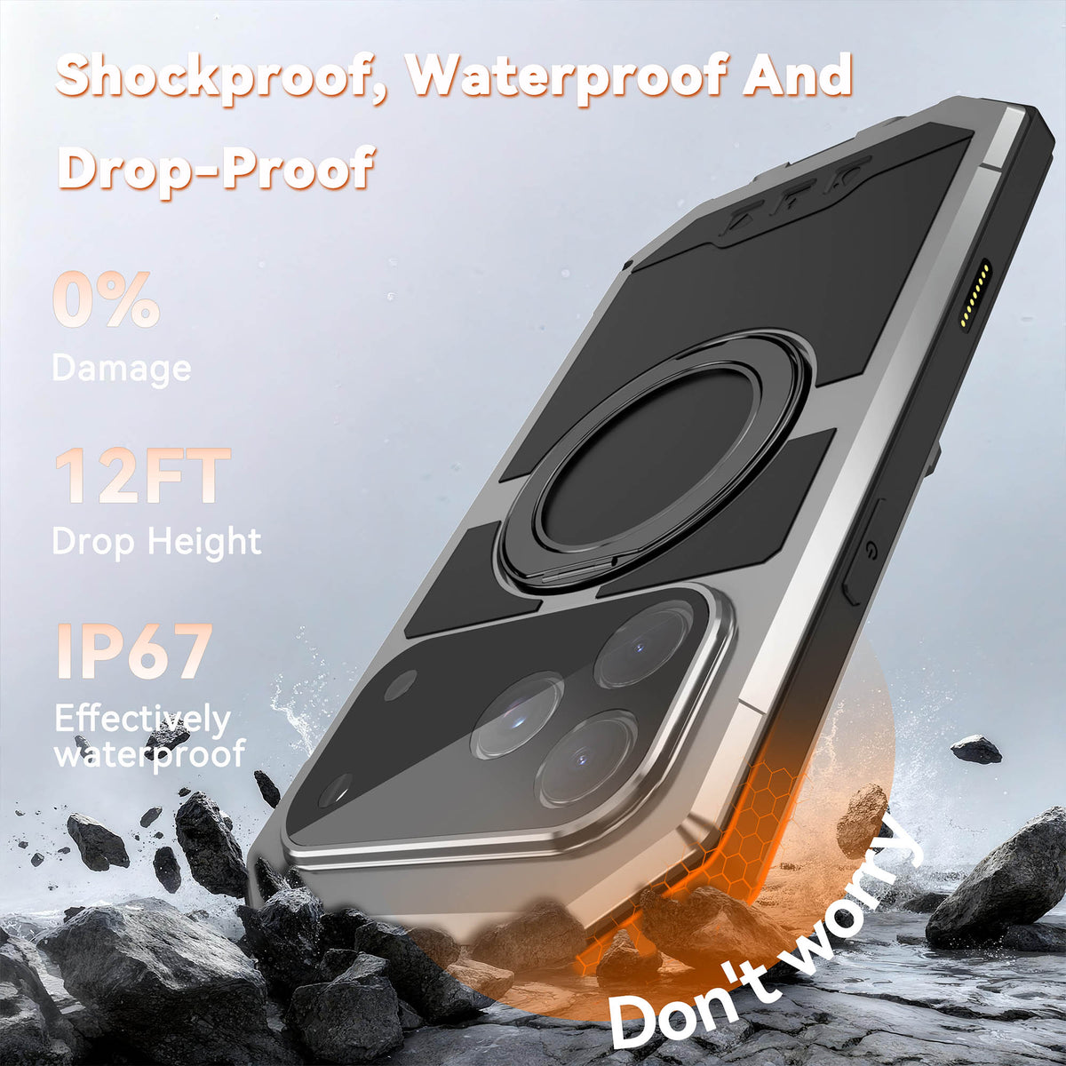Ultramarine Technology 360° Ring Stand Armor Phone Case with Strong Magnetic Lock