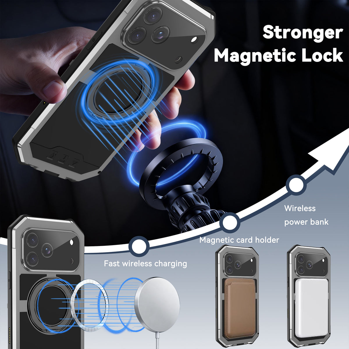 Ultramarine Technology 360° Ring Stand Armor Phone Case with Strong Magnetic Lock