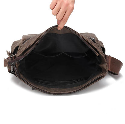 Men's Leather Messenger Bag Tablet Trend Retro Large Capacity Anti-splash Commuting Students