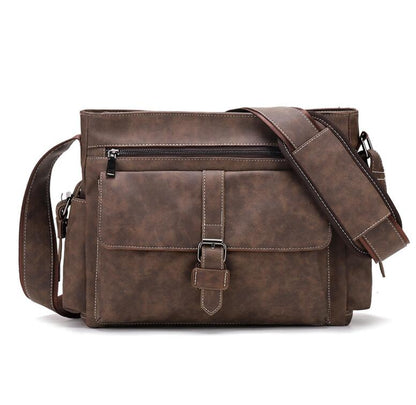 Men's Leather Messenger Bag Tablet Trend Retro Large Capacity Anti-splash Commuting Students