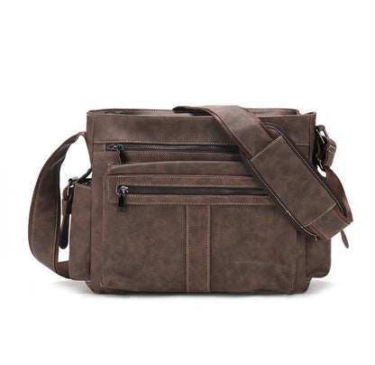 Men's PU Leather Messenger Bag Tablet Diagonal Cross Travel British Tofu