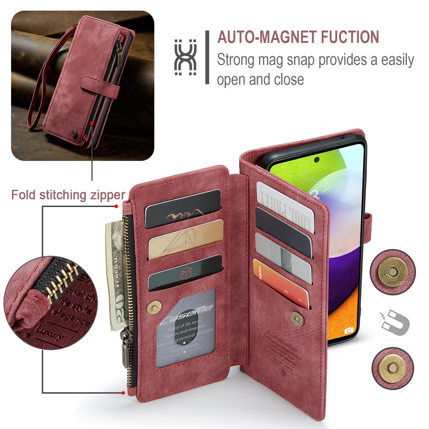 Multi-card Hand Strap Samsung Galaxy A52 Case Double Fold Stand