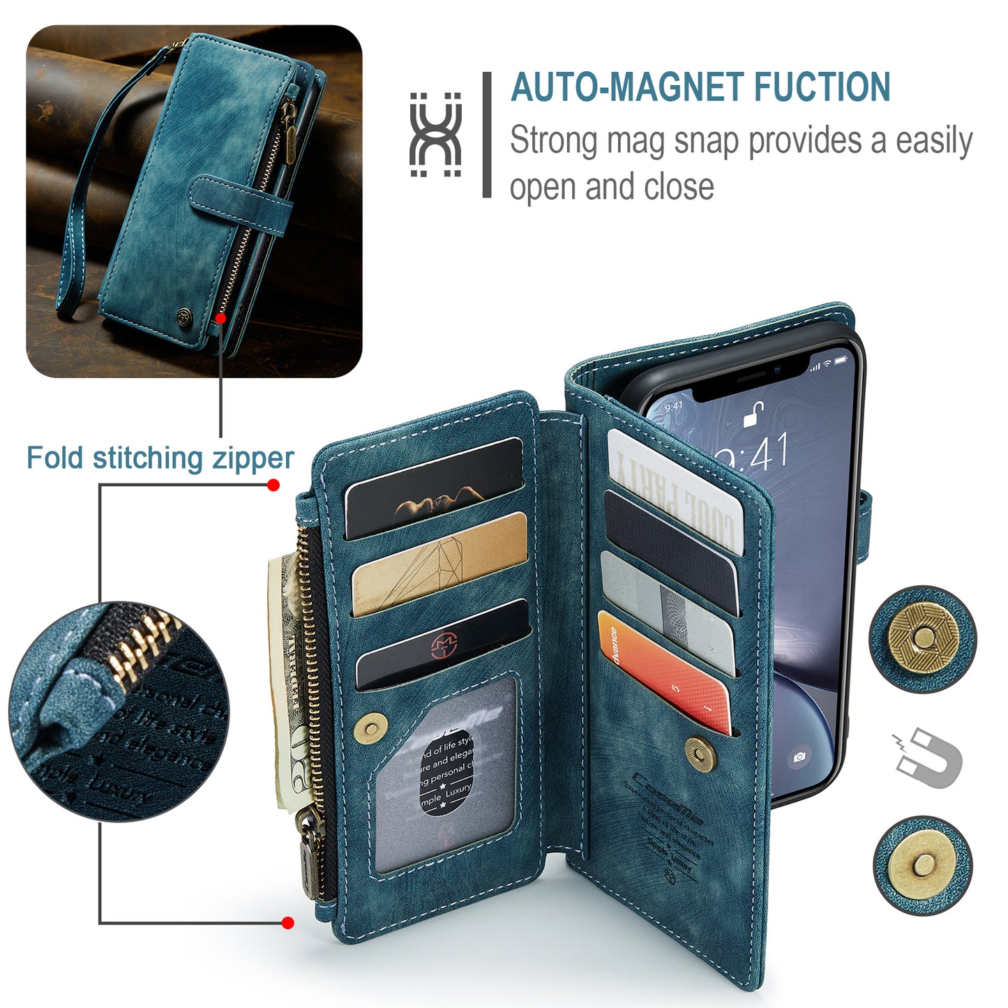 Multi-card Hand Strap Apple iPhone XR Case Double Fold Stand