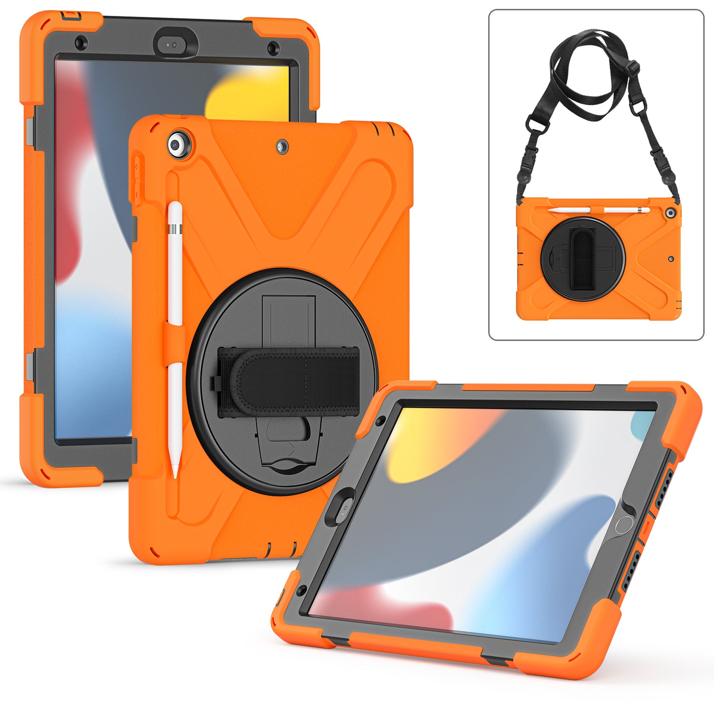 Pirate King Apple iPad 9 Case 360 Rotating Stand Hand Shoulder Strap