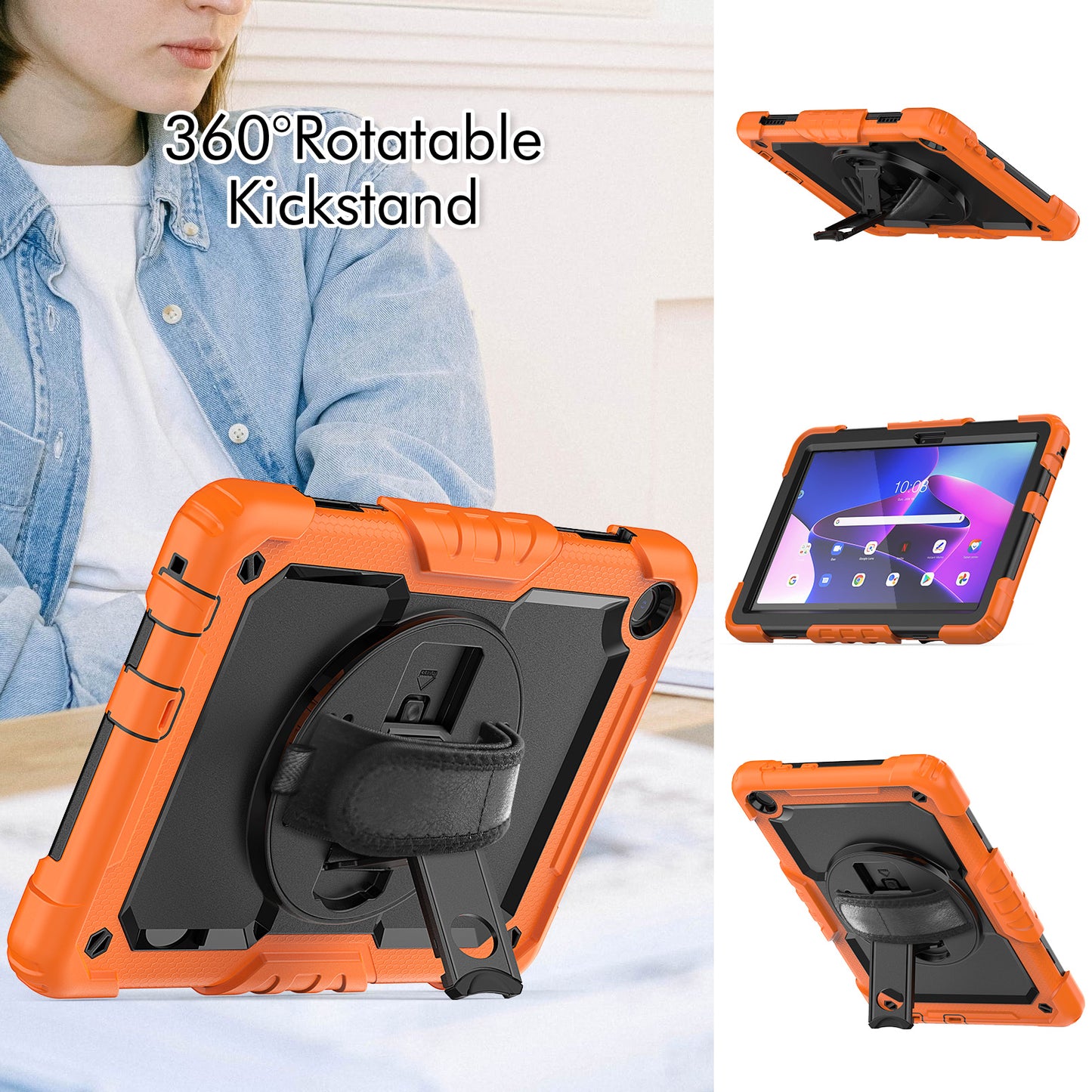 Tough Strap Built-in Screen Protector Lenovo Tab K10 (2021) Case Multi-functional