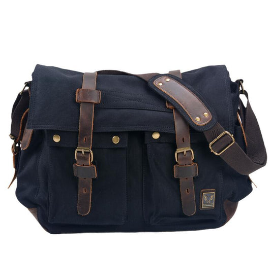 Men's Canvas Messenger Bag Tablet Leisure Large Capacity Travel Compartment Pockets