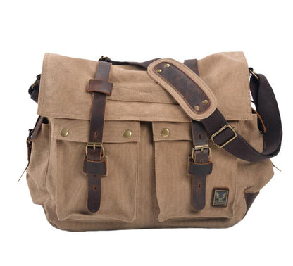 Men's Canvas Messenger Bag Tablet Leisure Large Capacity Travel Compartment Pockets