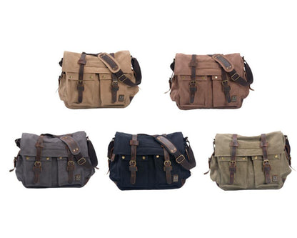 Men's Canvas Messenger Bag Tablet Leisure Large Capacity Travel Compartment Pockets