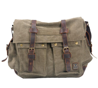 Men's Canvas Messenger Bag Tablet Leisure Large Capacity Travel Compartment Pockets