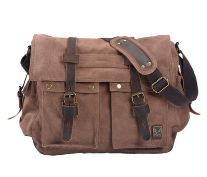 Men's Canvas Messenger Bag Tablet Leisure Large Capacity Travel Compartment Pockets