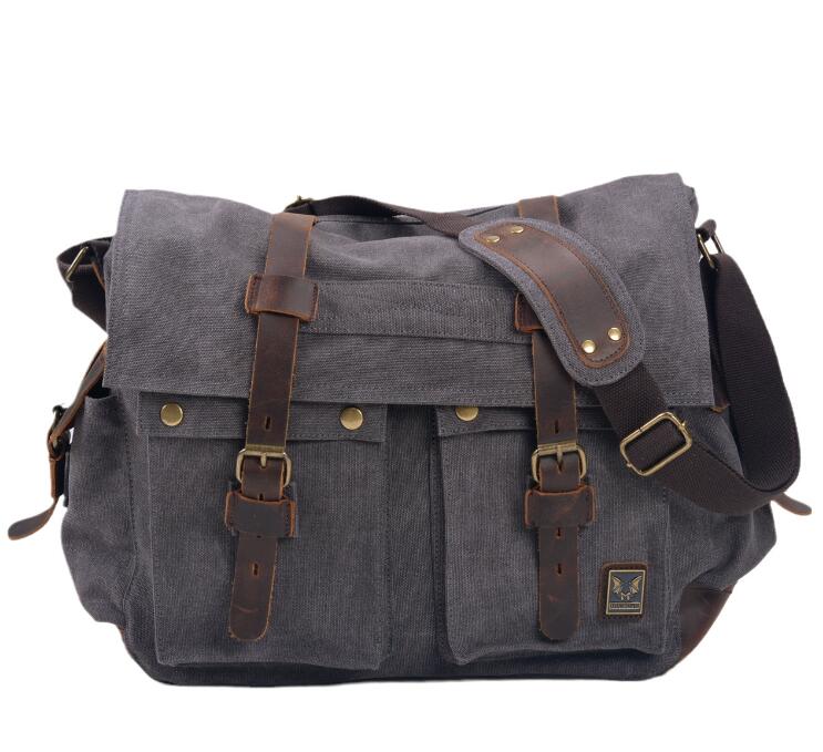 Men's Canvas Messenger Bag Tablet Leisure Large Capacity Travel Compartment Pockets