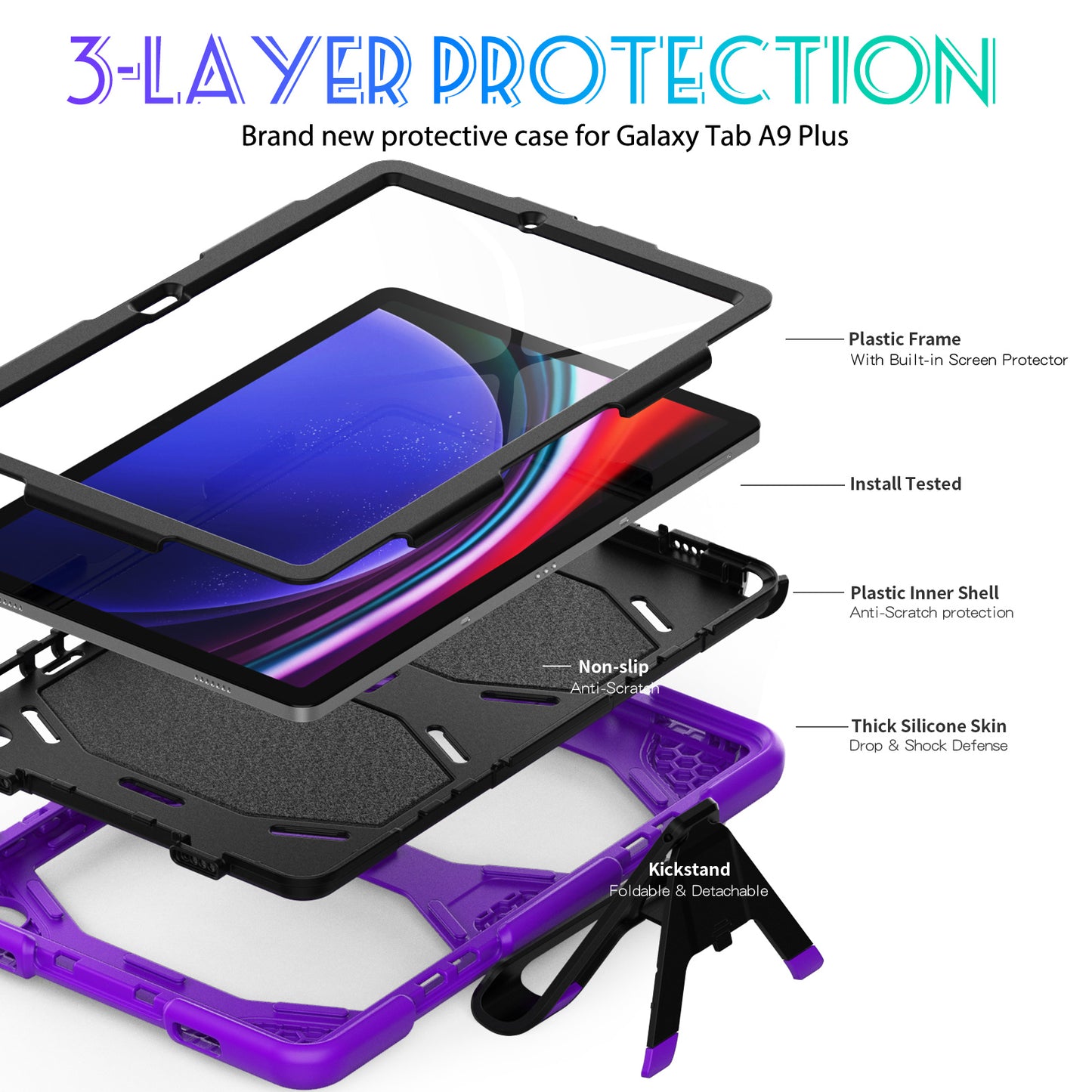 Tough Box Built-in Screen Protector Galaxy Tab A9+ Case Shockproof