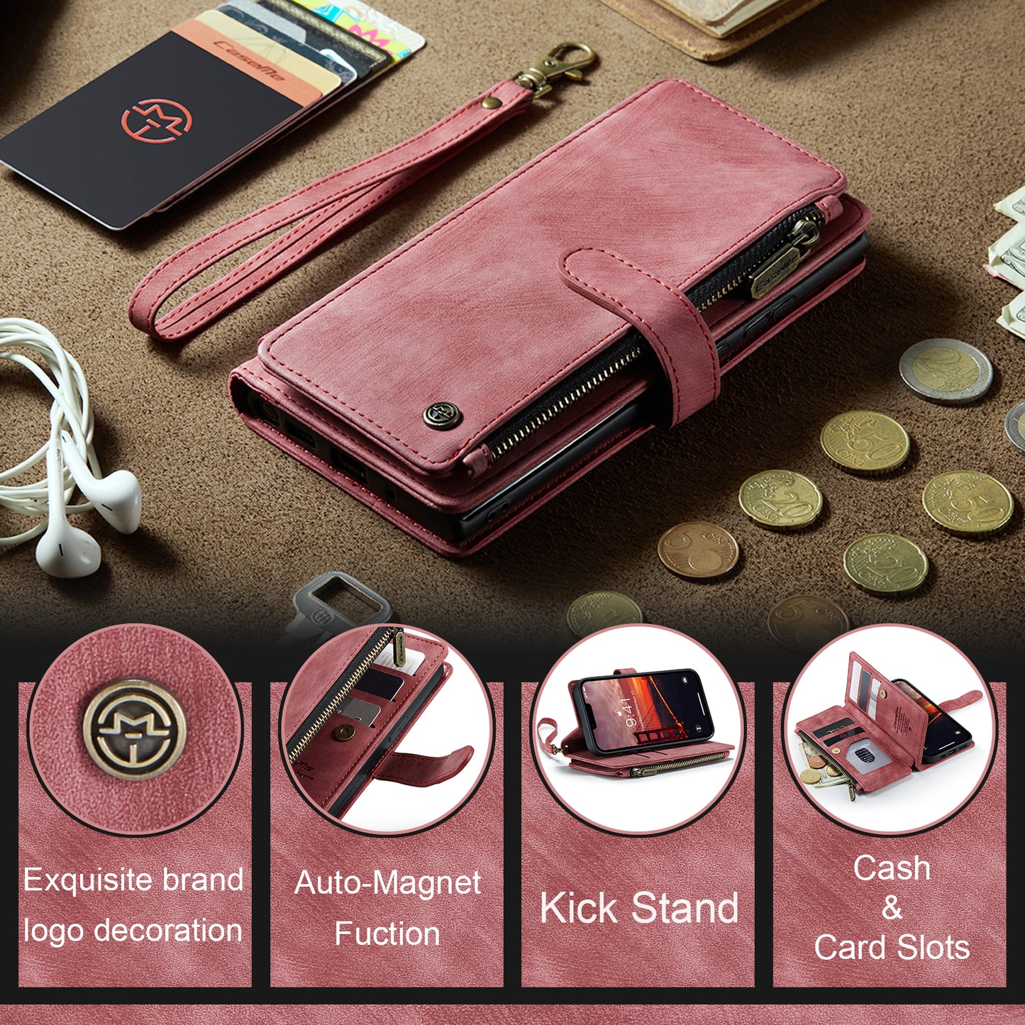 Multi-card Hand Strap Apple iPhone 14 Case Double Fold Stand