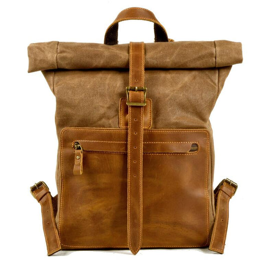 Men's Canvas Backpack Laptop Bag Simple Retro Waxy Leisure Square School