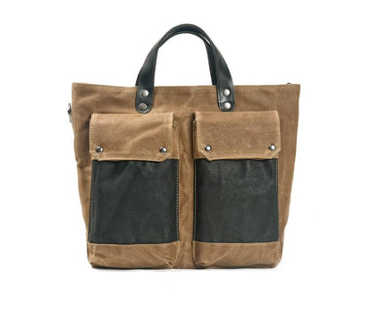 Men's Canvas Briefcase Laptop Bag Collision Stitching Horizontal Retro Folding