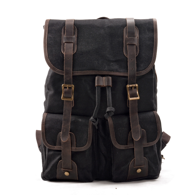 Men's Canvas Backpack Laptop Bag Large Capacity Travel Splicing Hiking Camping Outdoor