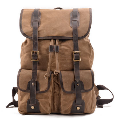 Men's Canvas Backpack Laptop Bag Large Capacity Travel Splicing Hiking Camping Outdoor