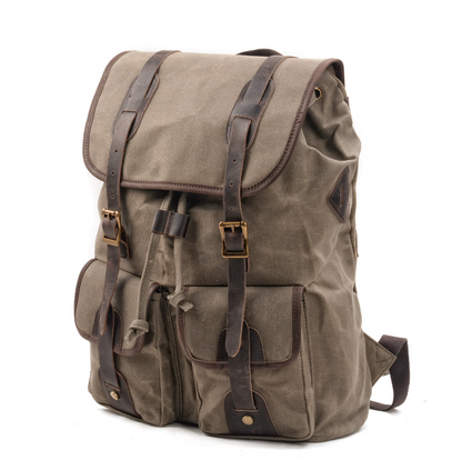 Men's Canvas Backpack Laptop Bag Large Capacity Travel Splicing Hiking Camping Outdoor