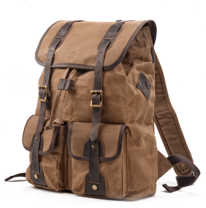 Men's Canvas Backpack Laptop Bag Large Capacity Travel Splicing Hiking Camping Outdoor