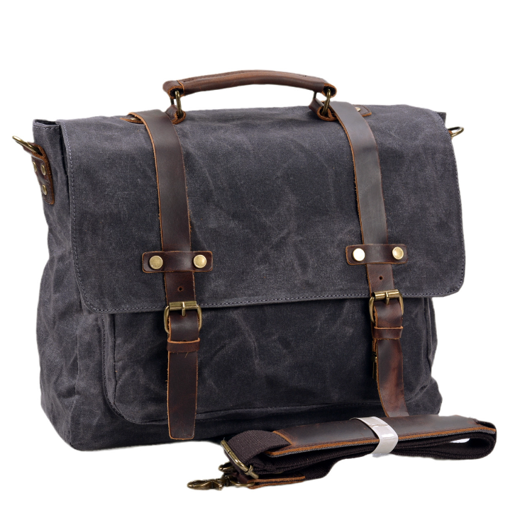 Men's Canvas Briefcase Laptop Bag Simple Business Leisure Trip Sandwich Buckle Pockets