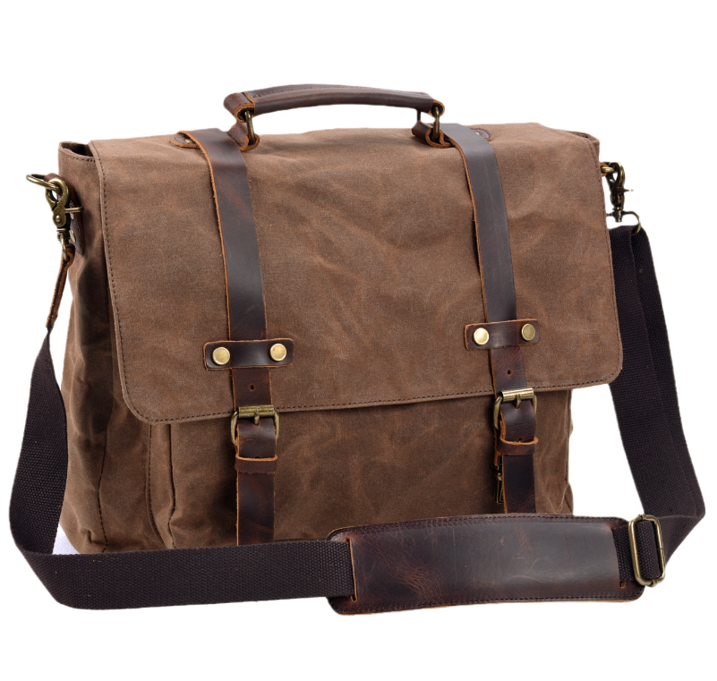 Men's Canvas Briefcase Laptop Bag Simple Business Leisure Trip Sandwich Buckle Pockets