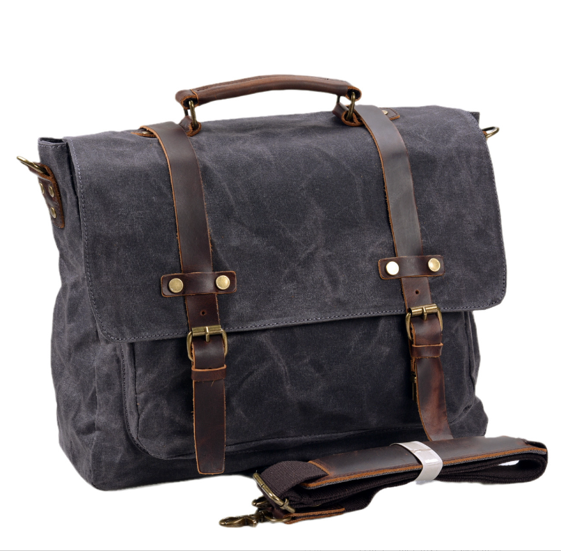 Men's Canvas Briefcase Laptop Bag Simple Business Leisure Trip Sandwich Buckle Pockets