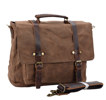 Men's Canvas Briefcase Laptop Bag Simple Business Leisure Trip Sandwich Buckle Pockets