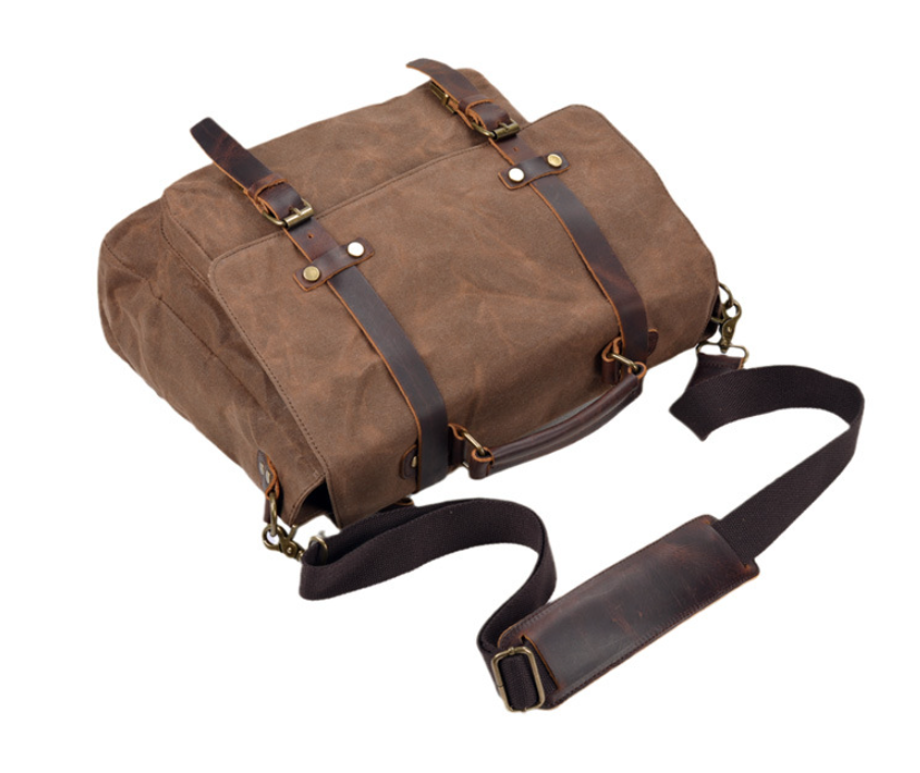 Men's Canvas Briefcase Laptop Bag Simple Business Leisure Trip Sandwich Buckle Pockets