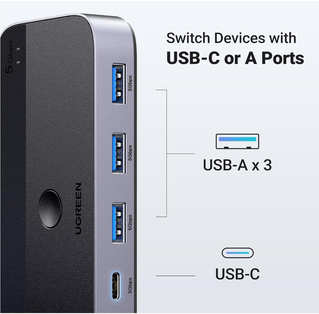 USB Splitter 5Gbps 5-Port USB-C with Switch Selector Adapter