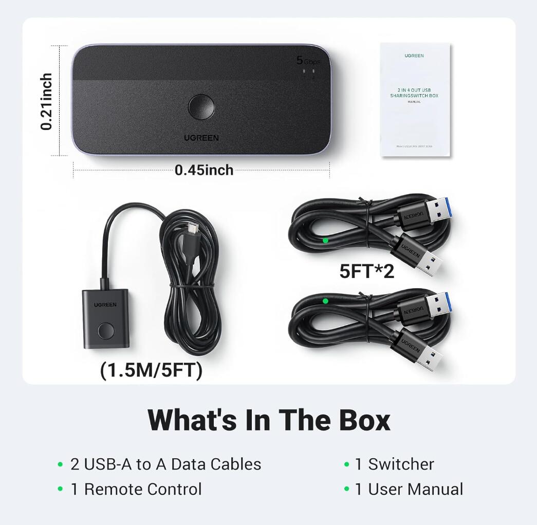 USB Splitter 5Gbps 5-Port USB-C with Switch Selector Adapter