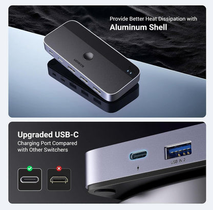 USB Splitter 5Gbps 5-Port USB-C with Switch Selector Adapter