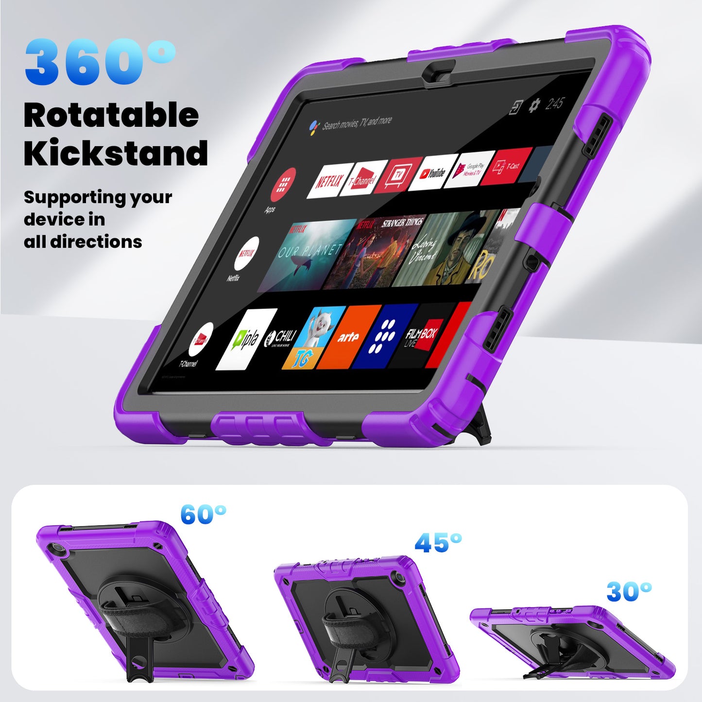 Tough Strap Built-in Screen Protector Galaxy Tab A9+ Case Multi-functional