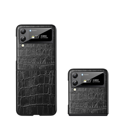 Crocodile Foldable Galaxy Z Flip4 Genuine Leather Case Unique Matte