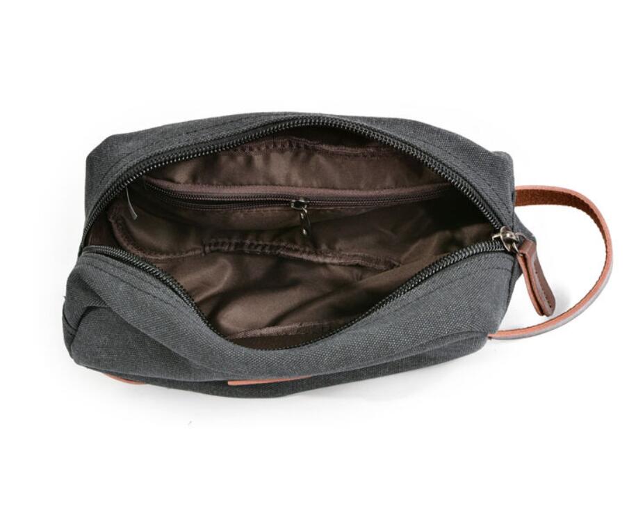 Men's Canvas Cosmetic Toiletry Bag Phone Leisure Business Solid Key Charger Cable Makeup