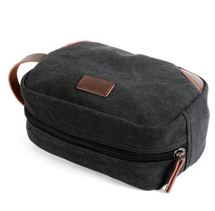 Men's Canvas Cosmetic Toiletry Bag Phone Leisure Business Solid Key Charger Cable Makeup