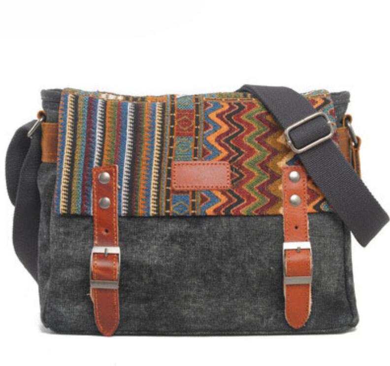 Men's Canvas Handbag Tablet Bag Retro National Wind Diagonal Small Square Original