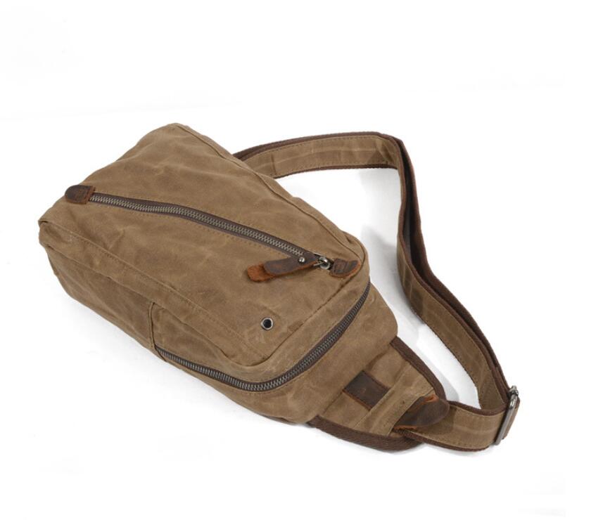 Men's Canvas Fanny Pack Chest Bag Tablet Mini Dual-use Multi-functional Waxed Waterproof