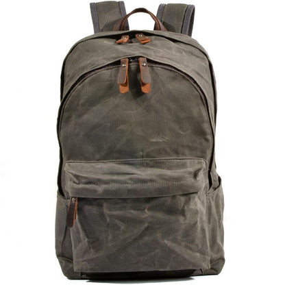 Men's Canvas Backpack Laptop Bag Oil Wax Retro Outdoor Large Capacity Hiking School