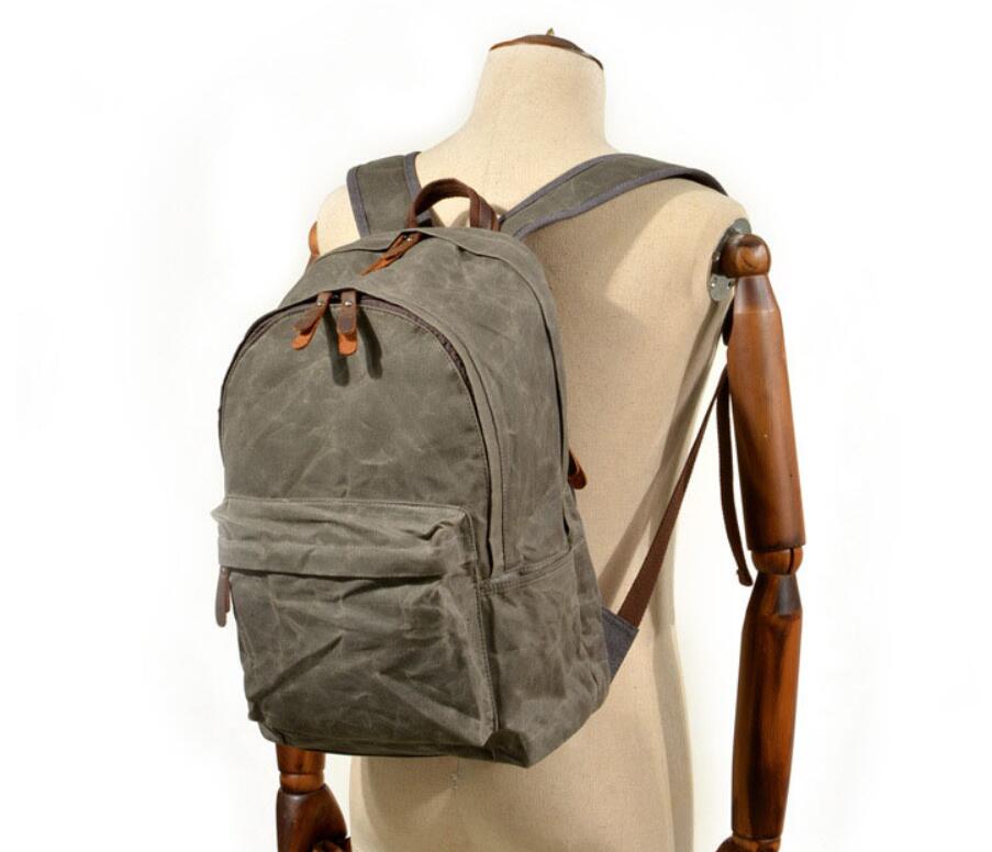 Men's Canvas Backpack Laptop Bag Oil Wax Retro Outdoor Large Capacity Hiking School