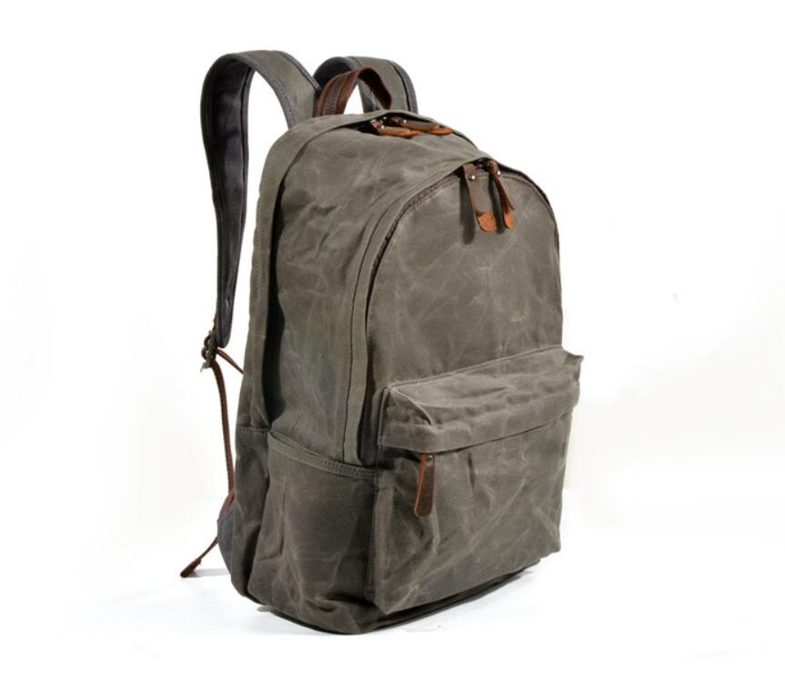 Men's Canvas Backpack Laptop Bag Oil Wax Retro Outdoor Large Capacity Hiking School