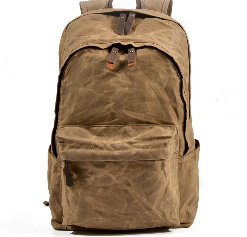 Men's Canvas Backpack Laptop Bag Oil Wax Retro Outdoor Large Capacity Hiking School